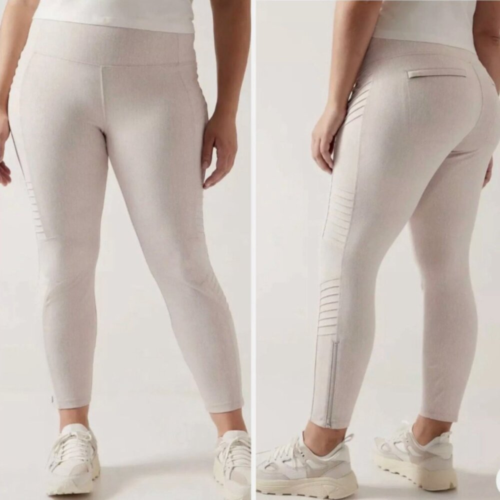 Athleta Delancey Textured Moto Tights Leggings in Braiden Cream - Size Large